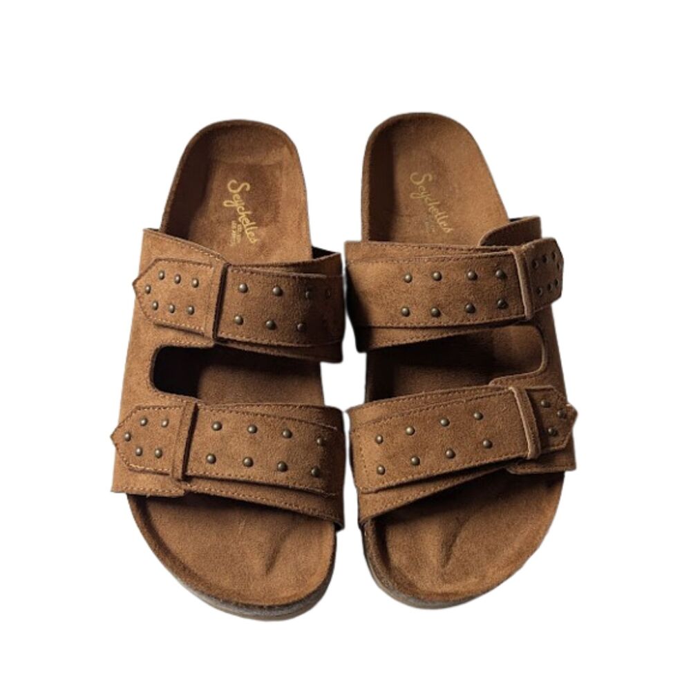 Seychelles Women Warm Chestnut Brown Studded Slide Footbed Sandals Size 7.5 NWOB
